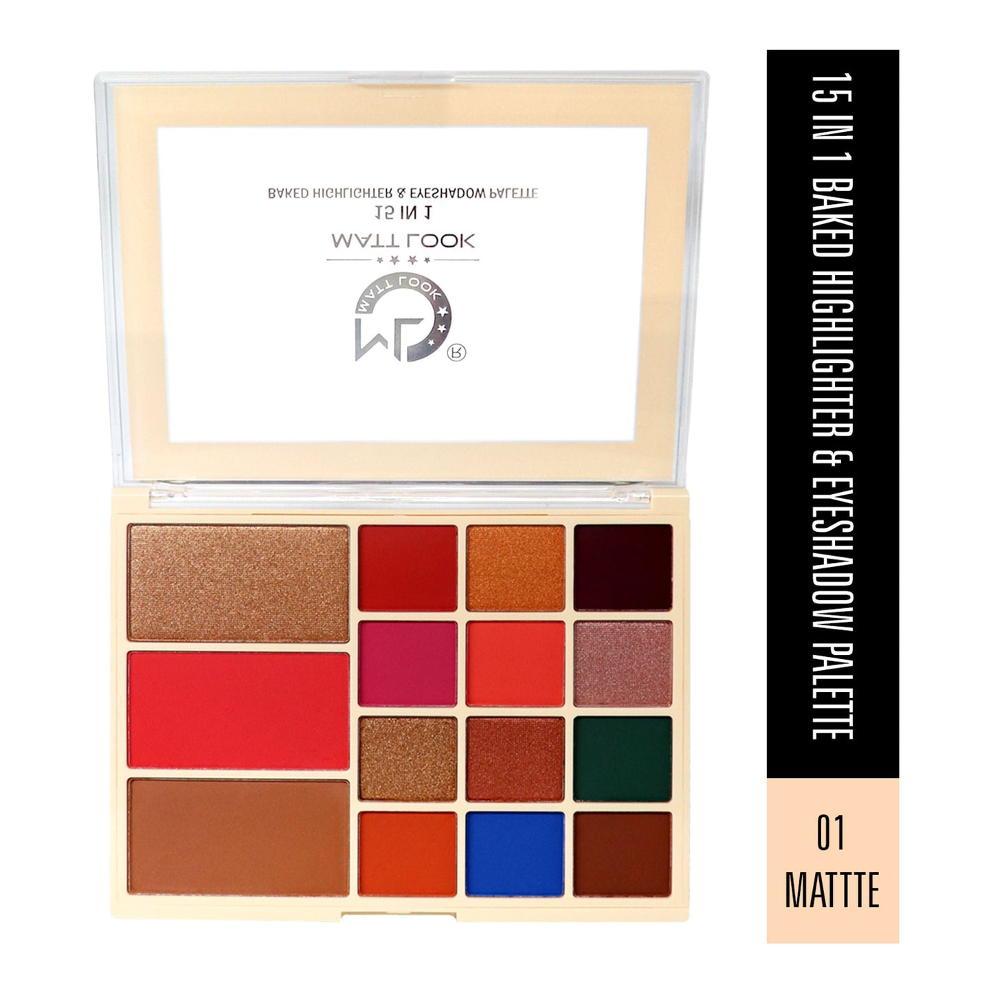 Matt Look 15 In 1 Baked Highlighter & Eyeshadow Matte Palette Face Makeup - Matte 01 - Swadesiicart