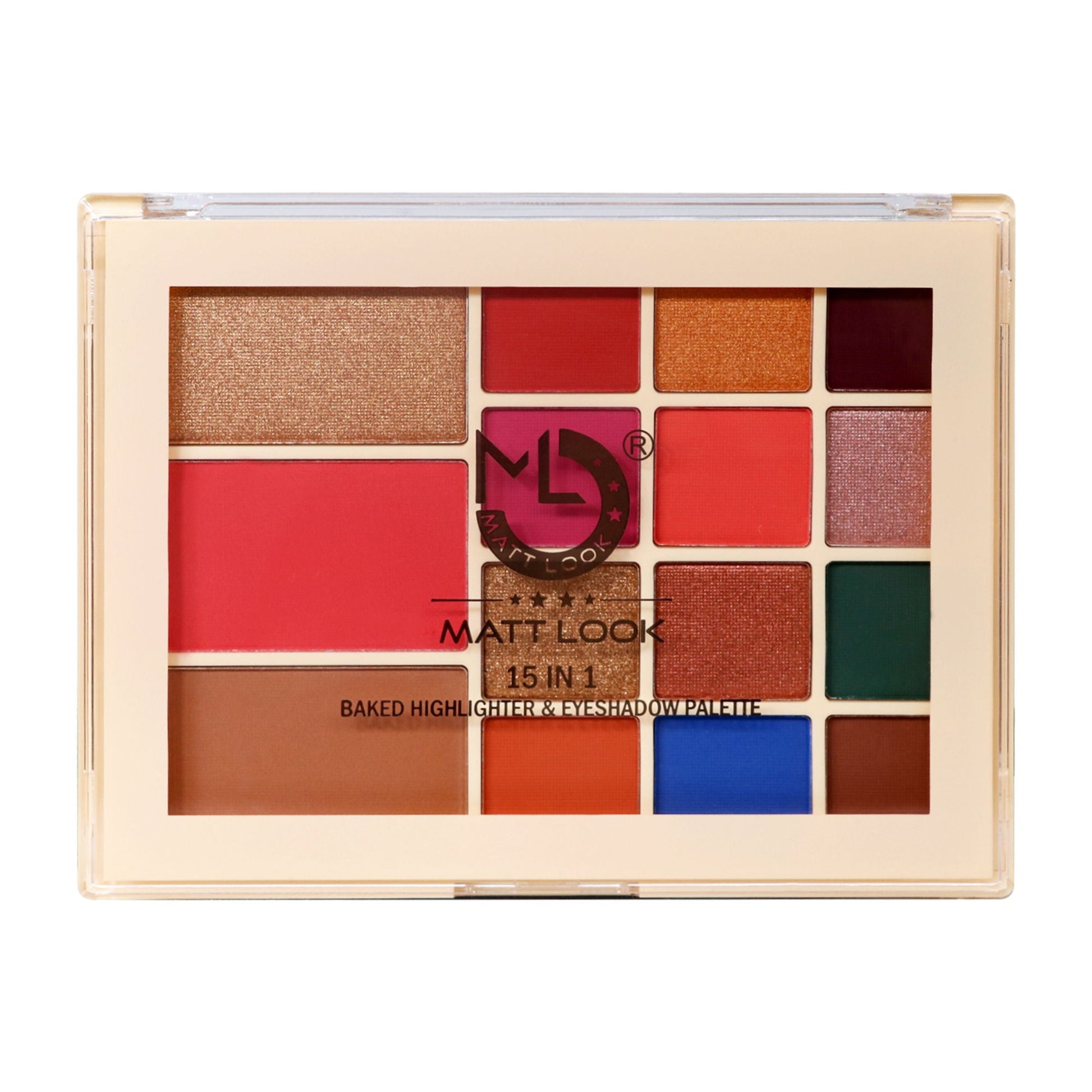 Matt Look 15 In 1 Baked Highlighter & Eyeshadow Matte Palette Face Makeup - Matte 01 - Swadesiicart