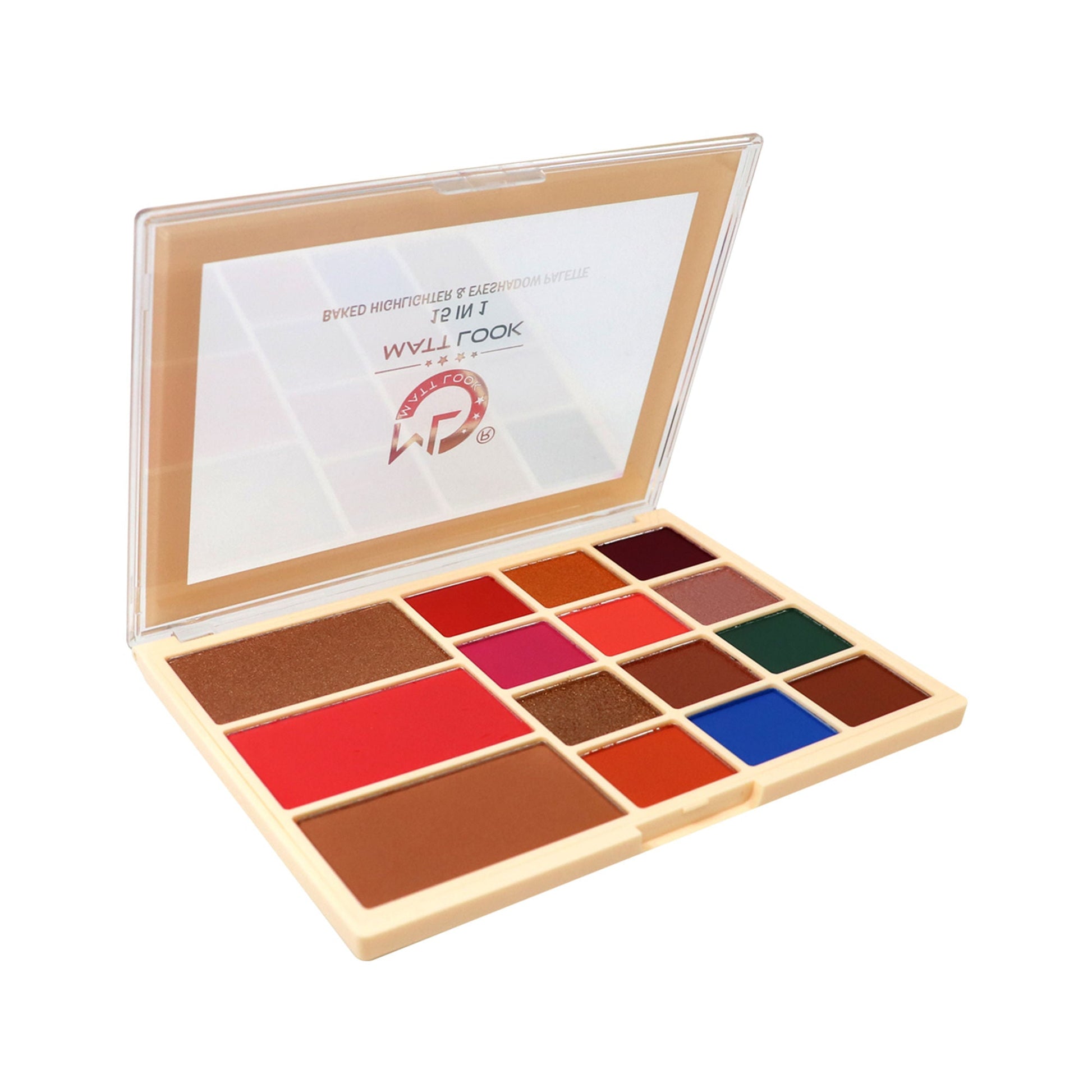 Matt Look 15 In 1 Baked Highlighter & Eyeshadow Matte Palette Face Makeup - Matte 01 - Swadesiicart