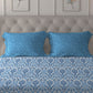 MYTRIDENT Blue White Ethnic Motifs Pure Cotton 120 TC Queen Bedsheet With 2 Pillow Covers - Swadesiicart