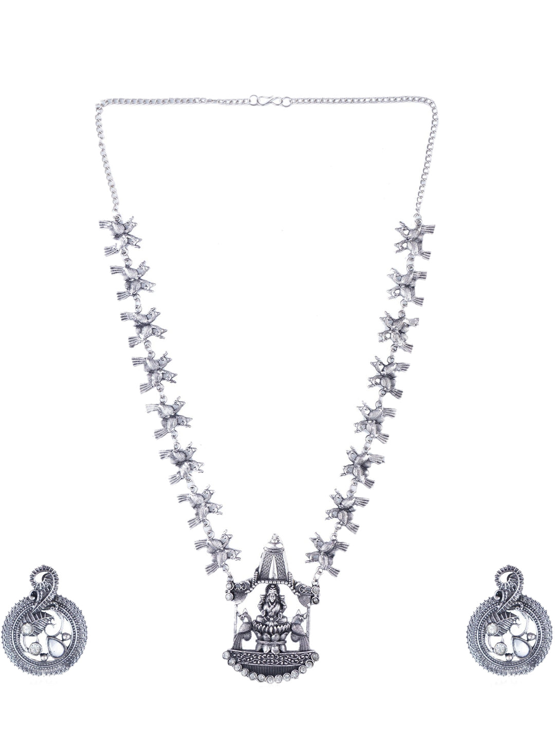 Cardinal Silver-Toned Oxidised Long Jewellery Set Jewellery Set - Swadesiicart