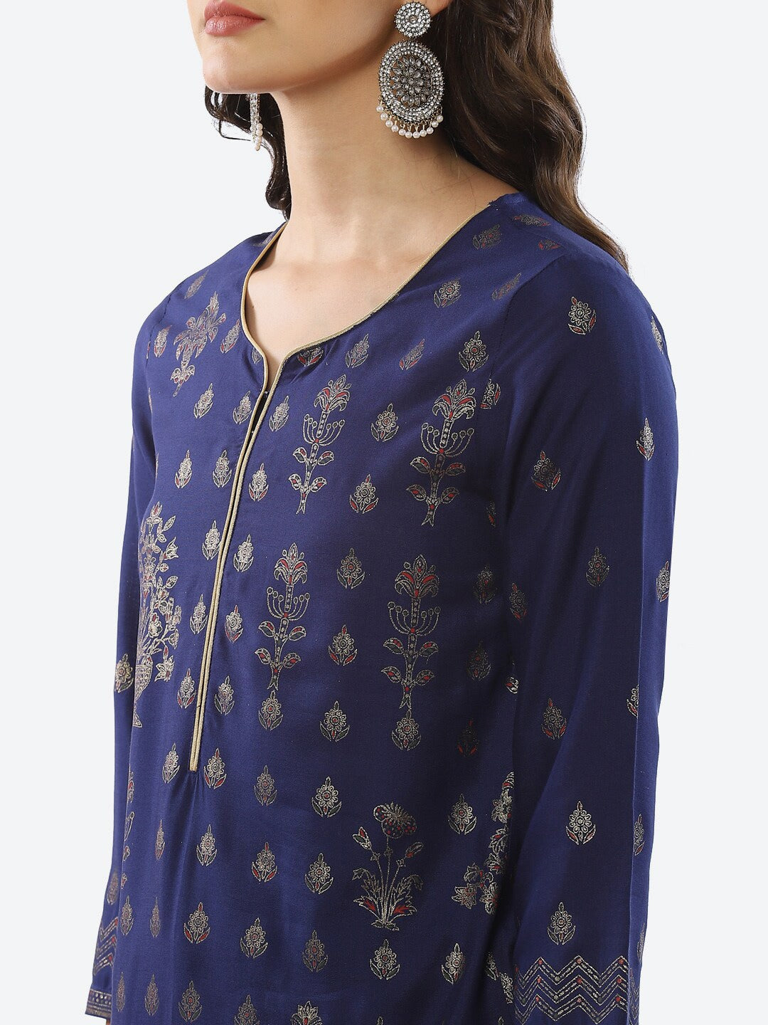 Biba Women Blue Ethnic Motifs Printed Rayon Kurta - Swadesiicart