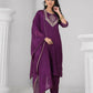 Ethnic Festive Wear Reyon Wine Stitched Suit With Dupatta - Tanisha | Swadesiicart