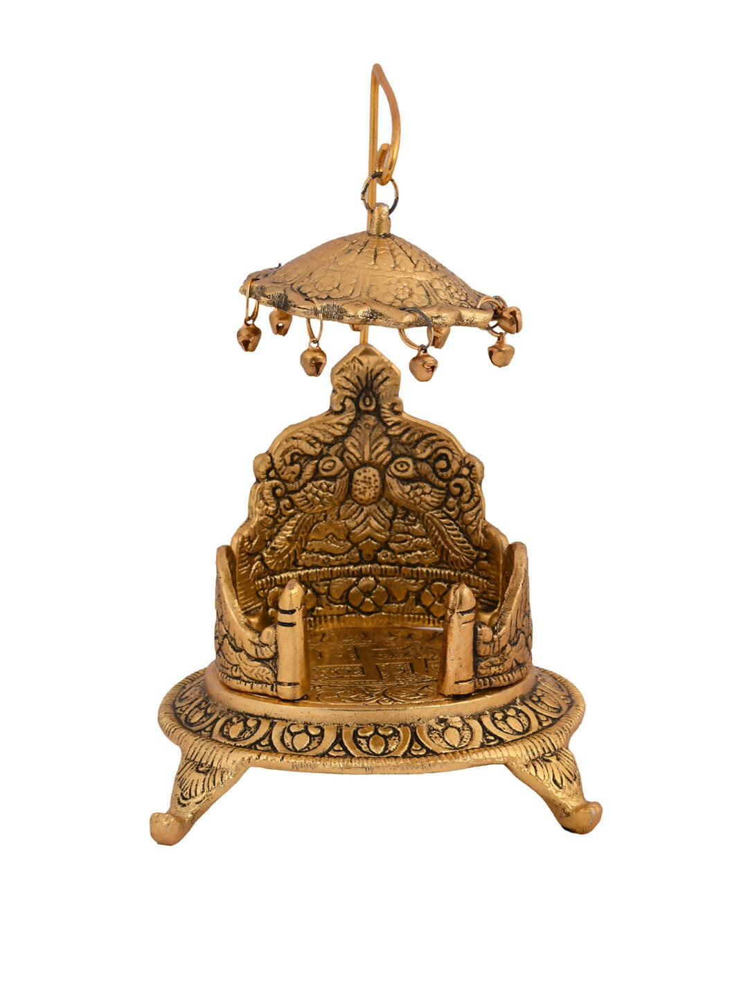 CraftVatika Gold-Polished Ladoo Gopal Singhasan/Pooja Chowki Showpiece | Swadesiicart