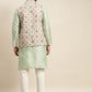 Sojanya Men Green Ethnic Motifs Woven Design Kurta & Churidar Comes With a Nehru Jacket | Swadesiicart
