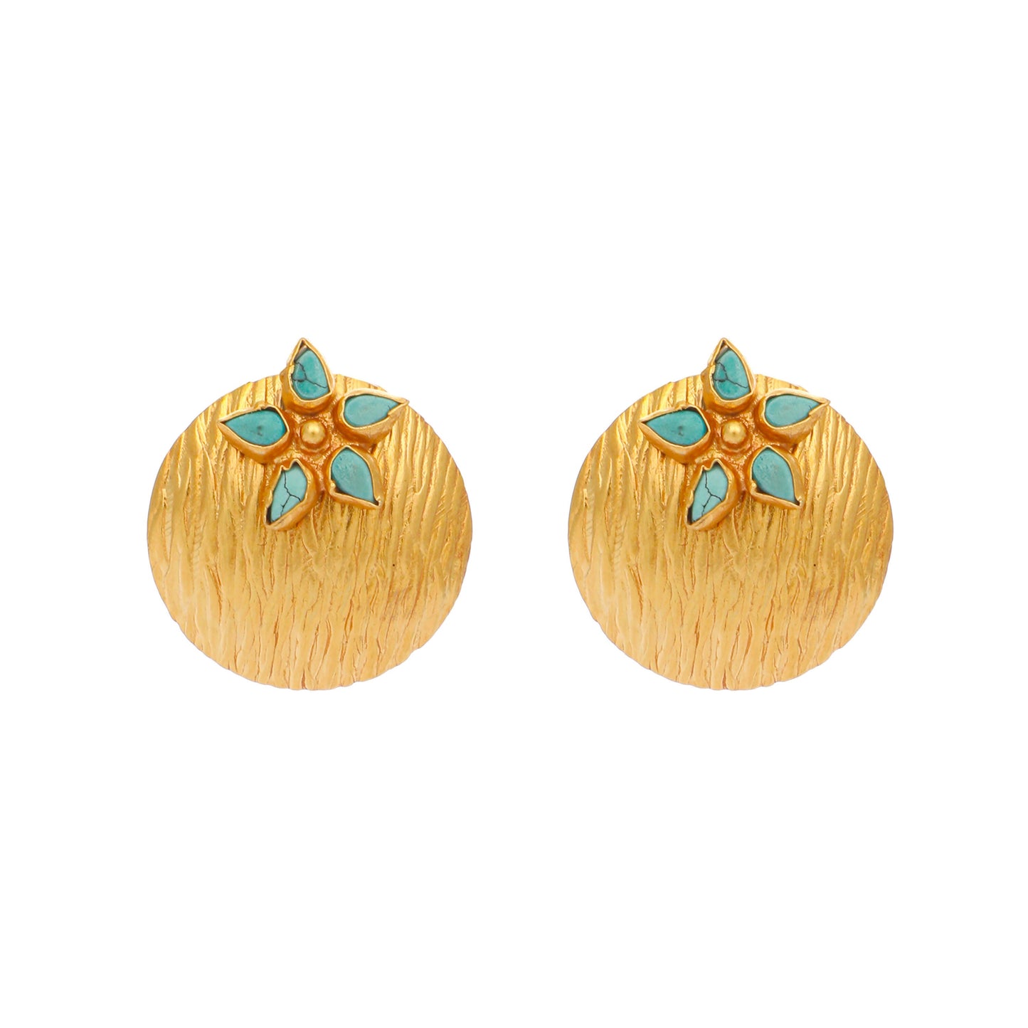 Nuyug 22K Gold-Plated Turquoise Flower Stud Earrings | Swadesiicart