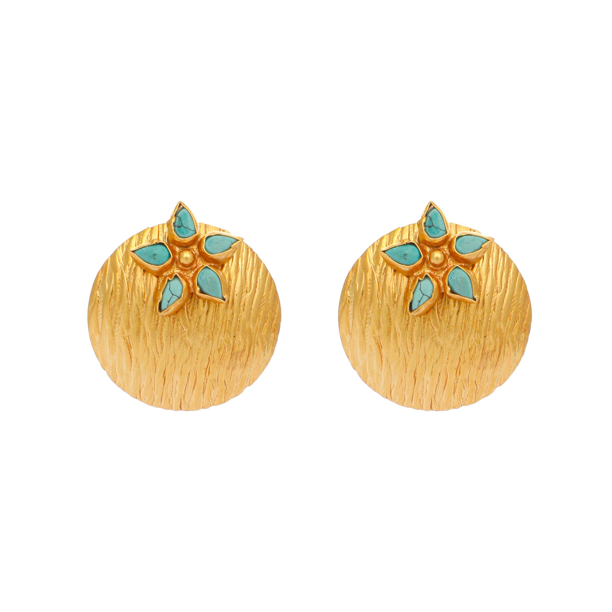 Nuyug 22K Gold-Plated Turquoise Flower Stud Earrings | Swadesiicart