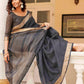 Tikhi Imli Charcoal & Gold-Toned Polycotton Zari Ready to Wear Saree | Swadesiicart