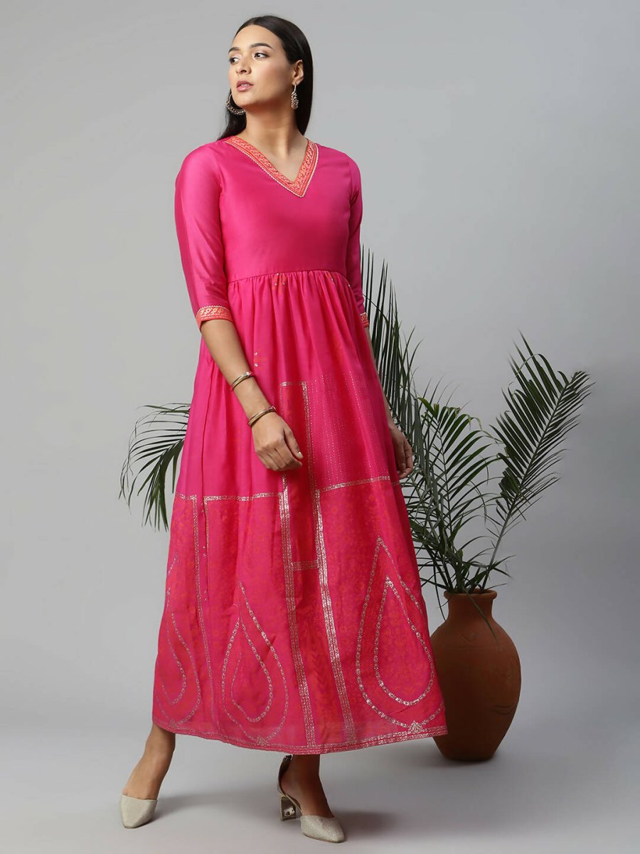Ahalyaa Womens Pink Crepe Printed Dress | Swadesiicart