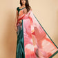 Sangria Peach-Coloured & Blue Satin Ready to Wear Saree | Swadesiicart