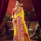 Vishnu Weaves Women's Yellow Paithani Silk Saree with Blouse - Swadesiicart