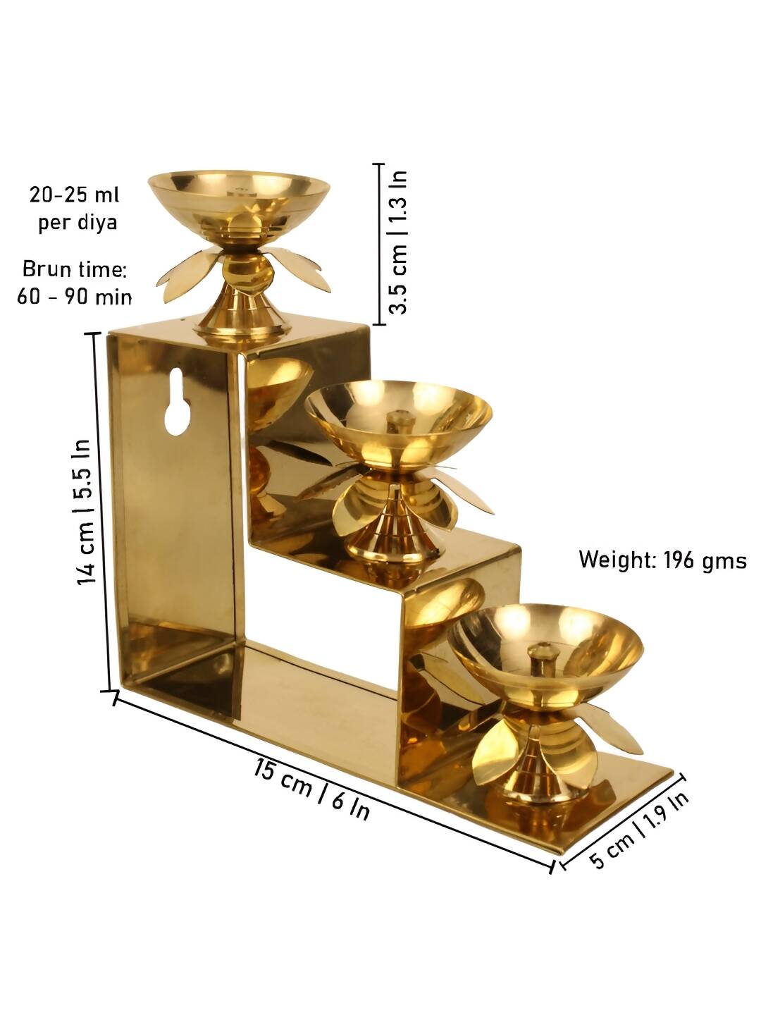 Spillbox Gold-Tone Brass 3 Step Diya | Swadesiicart