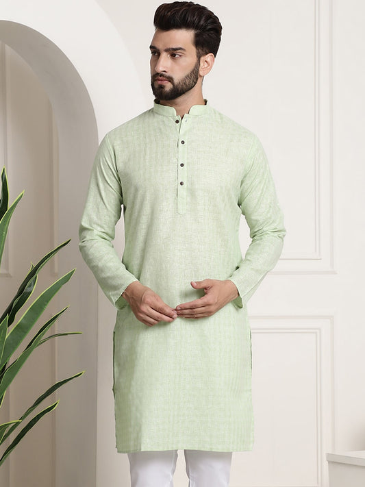 Sojanya Men Green Dobby Checked Straight Kurta | Swadesiicart