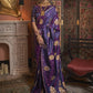 Mitera Purple & Brown Floral Zari Silk Blend Banarasi Saree | Swadesiicart