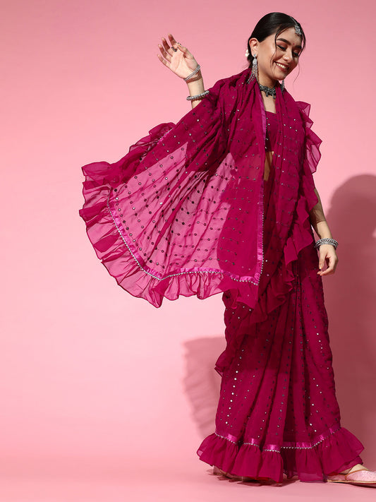 Tikhi Imli Embellished Poly-Georgette Saree with Solid border | Swadesiicart