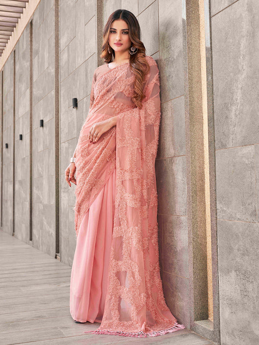 Tikhi Imli Peach Abstract Woven Design Half And Half Saree | Swadesiicart