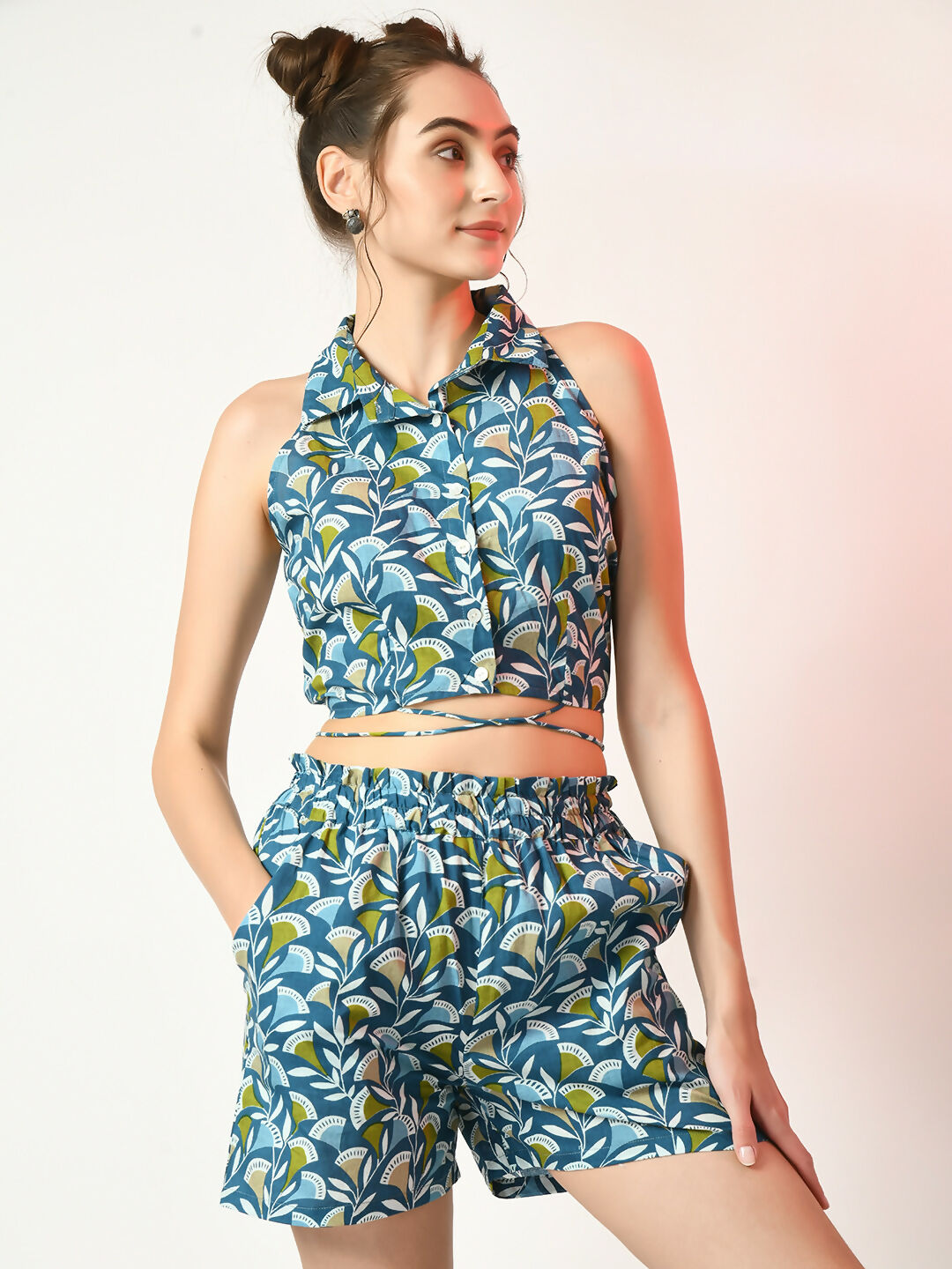 Myshka Women's Blue Printed Top With Shorts - Swadesiicart