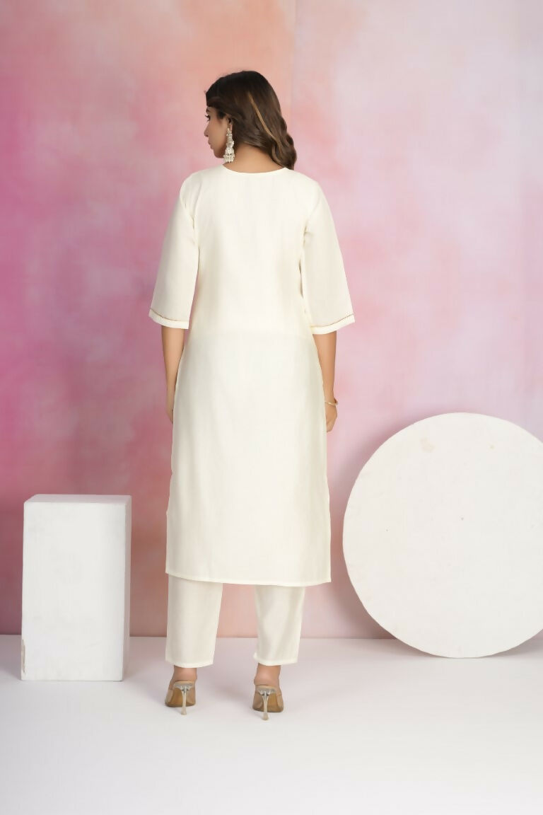 Ethnic Festive Wear Viscose Chanderi Off White Stitched Suit With Dupatta - Tanisha | Swadesiicart
