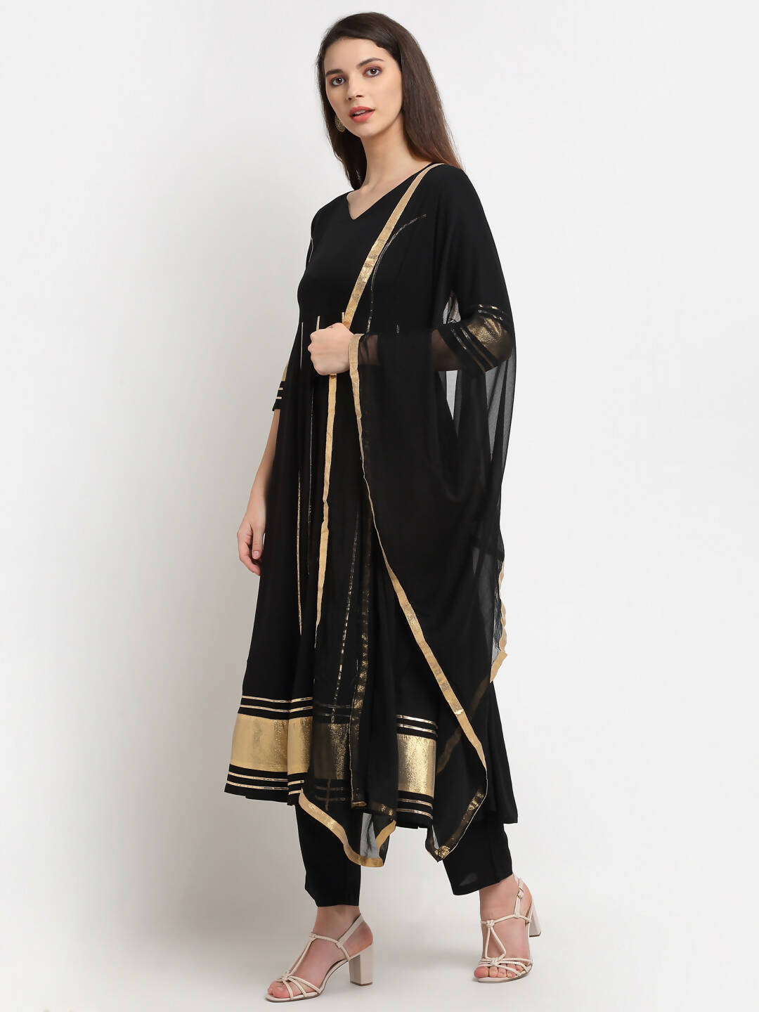 Rudra Bazaar Black Anarkali Kurti & Pyjamas With Duppata | Swadesiicart