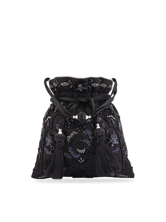 Masq Black & White Embroidered Potli Clutch