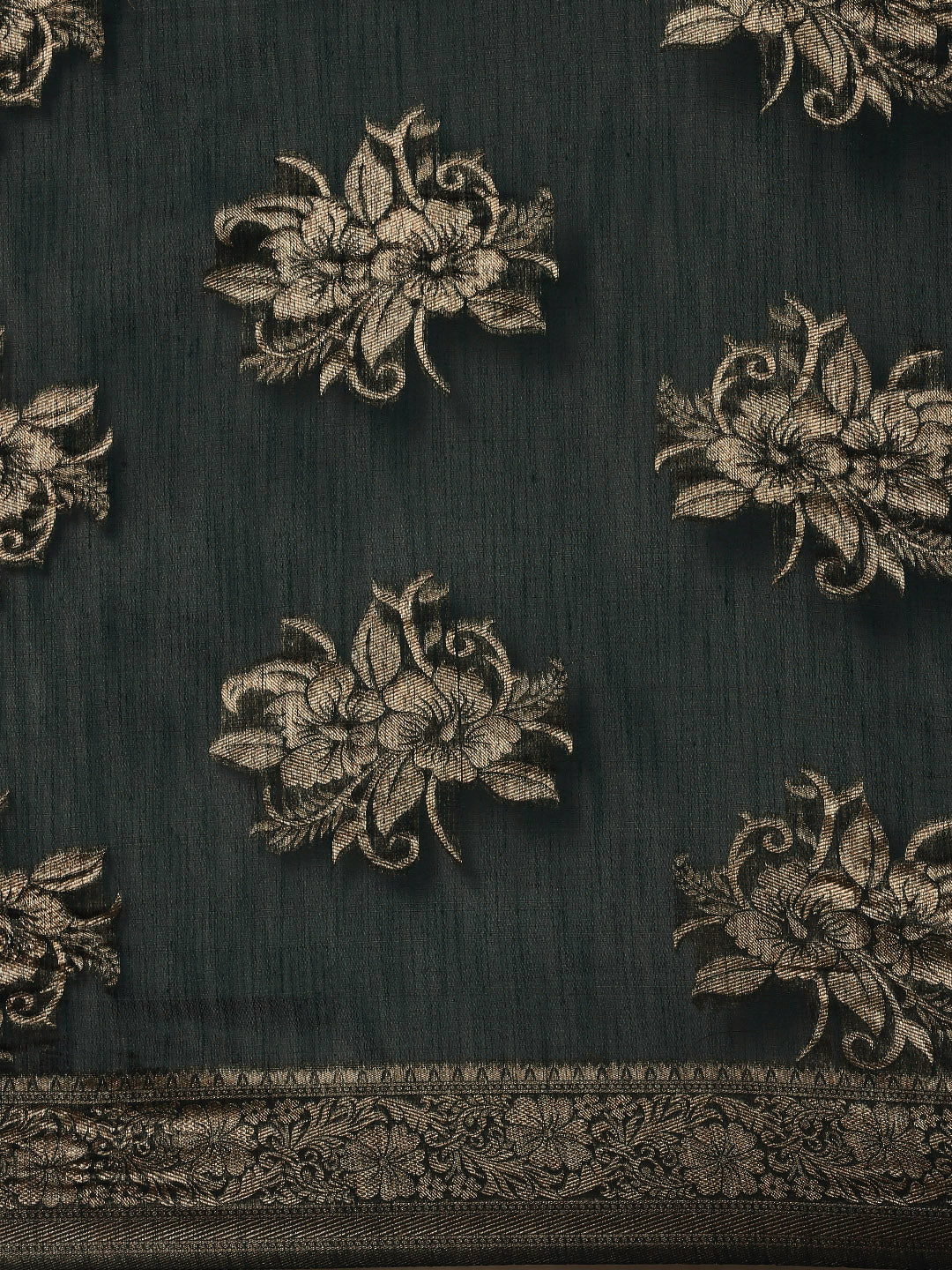Saree Mall Green Floral Linen Blend Banarasi Saree | Swadesiicart