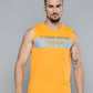 Alcis Men Mustard Yellow Typography Printed Slim Fit Gym T-shirt | Swadesiicart