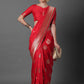 Mitera Red & Silver-Coloured Ethnic Motifs Zari Woven Design Silk Blend Banarasi Saree | Swadesiicart