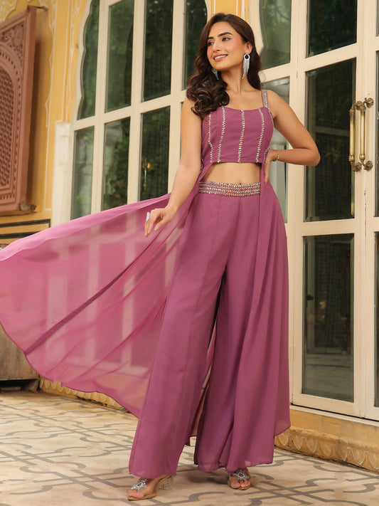 Janasya Lavender Georgette Embellished Co-Ords - Swadesiicart