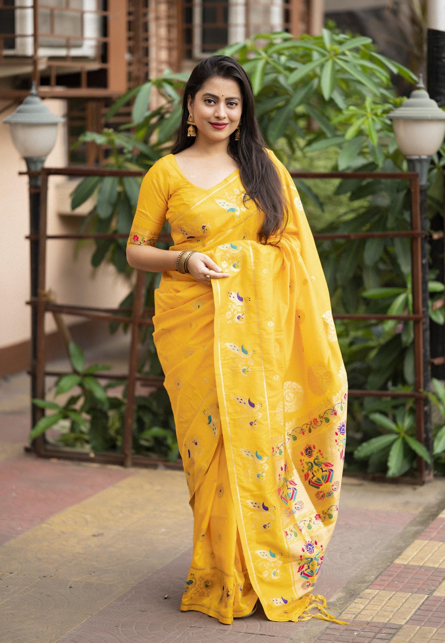Yellow Pure Silk Woven Design Saree with Unstitched Blouse - Hiral Fashion | Swadesiicart