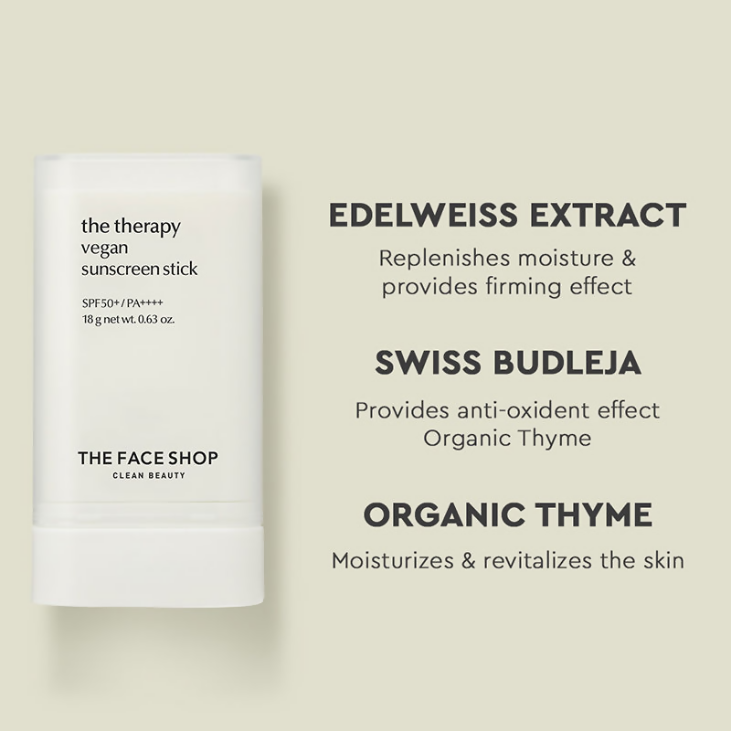 The Face Shop The Therapy Vegan Sunscreen Stick SPF 50+ - Korean Skincare | Swadesiicart