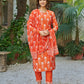 The52 Orange Women's Beautiful Cotton Blend Fabric Printed Work Straight Kurta, Pant and Dupatta Set - Swadesiicart