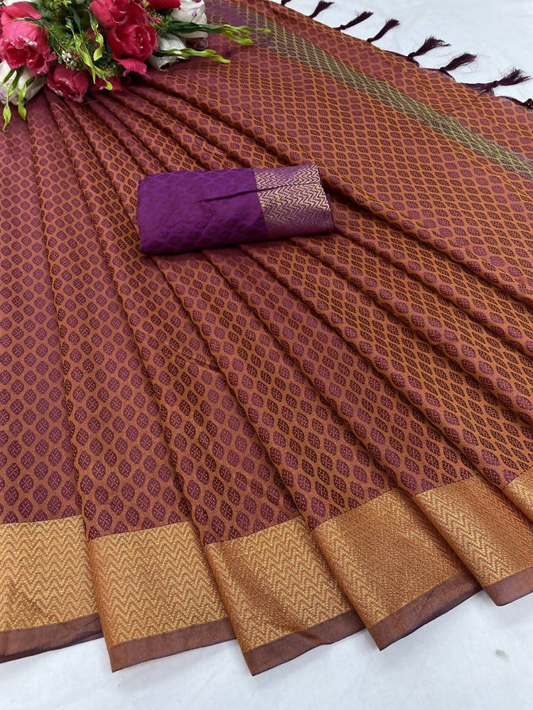 Vamika Banarasi Jacquard Weaving Orange Saree | Swadesiicart