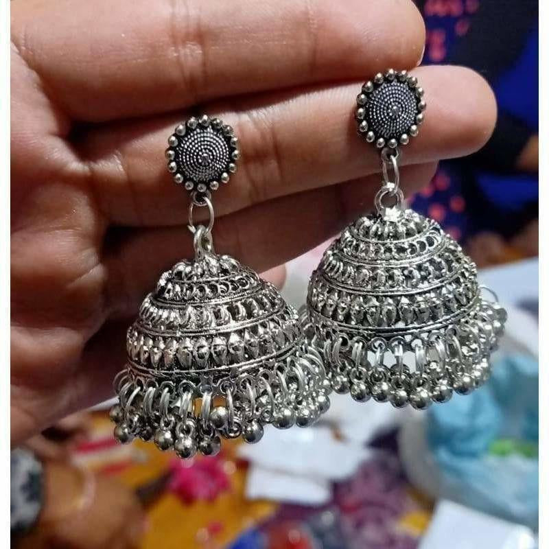 MS Fashion India Round Shape With Silver Hanging Jhumkas | Swadesiicart
