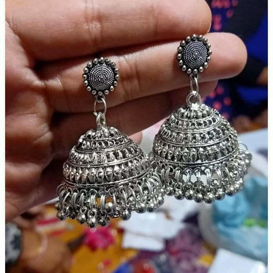 MS Fashion India Round Shape With Silver Hanging Jhumkas | Swadesiicart