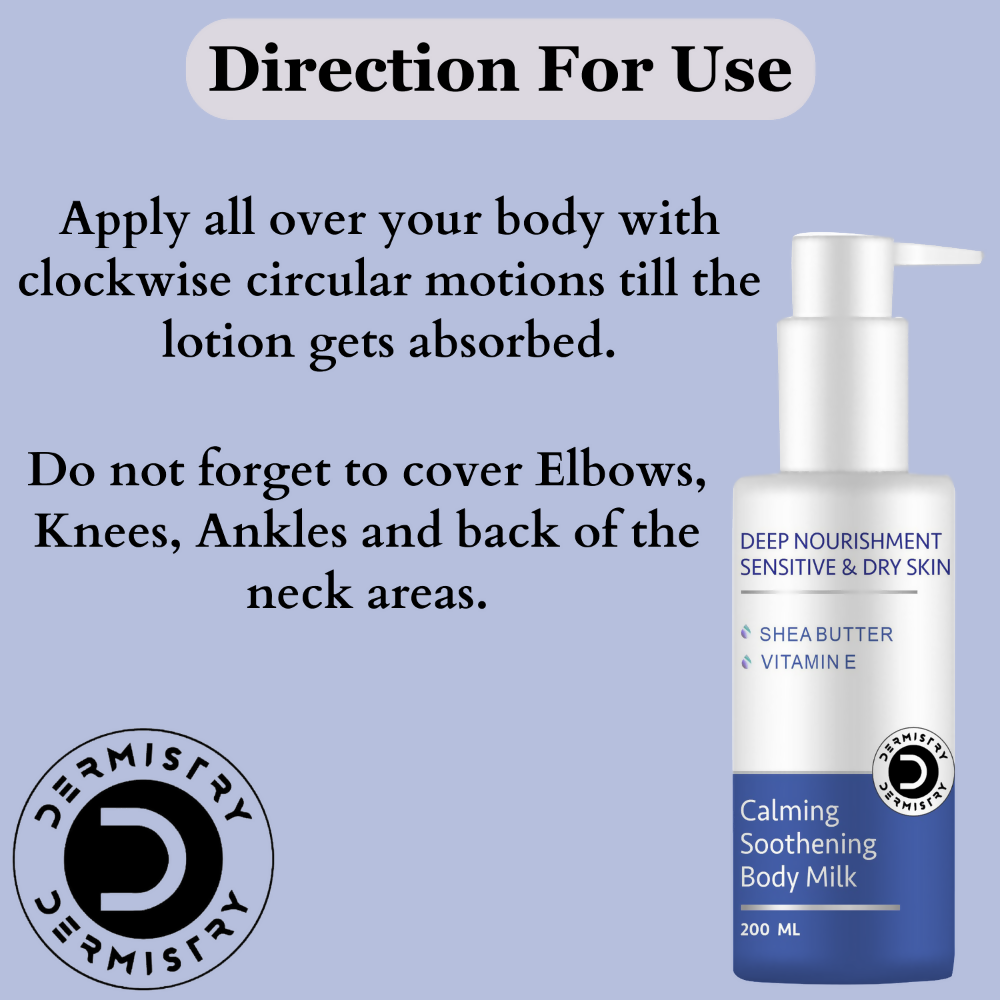 Dermistry Sensitive & Dry Skin Care Calming Soothing Body Milk Lotion Shea Butter & Vitamin E - Swadesiicart