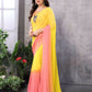 Partywear Designer Yellow & Pink Georgette Fancy Saree - Satrangi | Swadesiicart