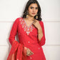 Festive Wear Ethnic Red Viscose Chanderi Stitched Suit With Dupatta - Tanisha | Swadesiicart