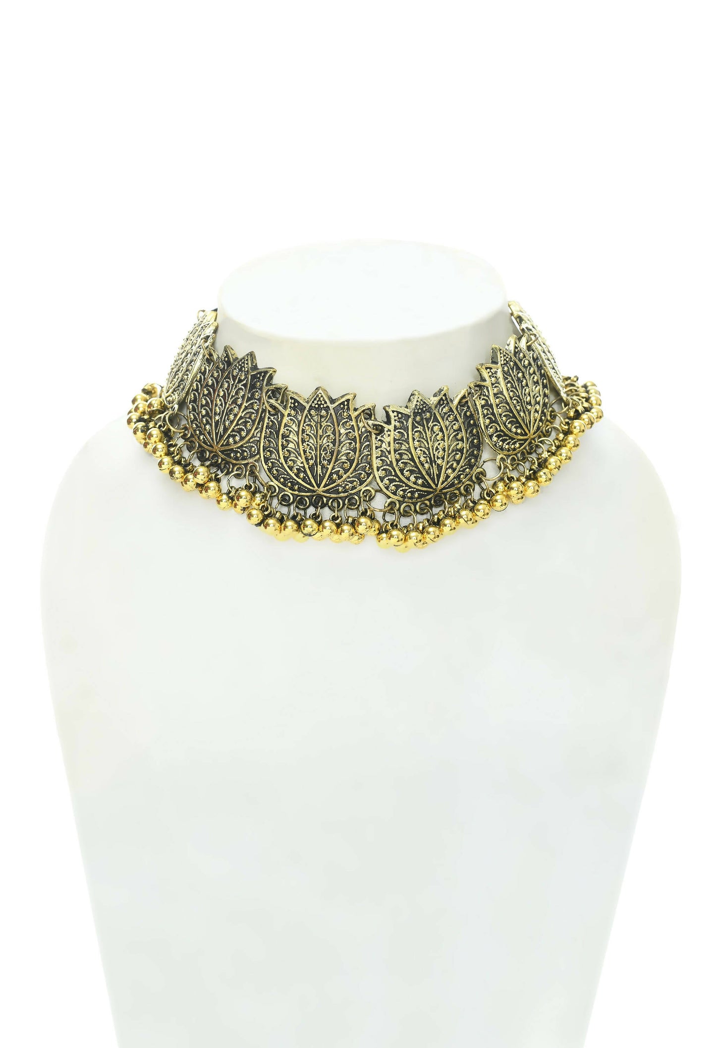 Mominos Fashion Johar Kamal Gold-Polished Brass Finish Lotus Design Choker For Women | Swadesiicart