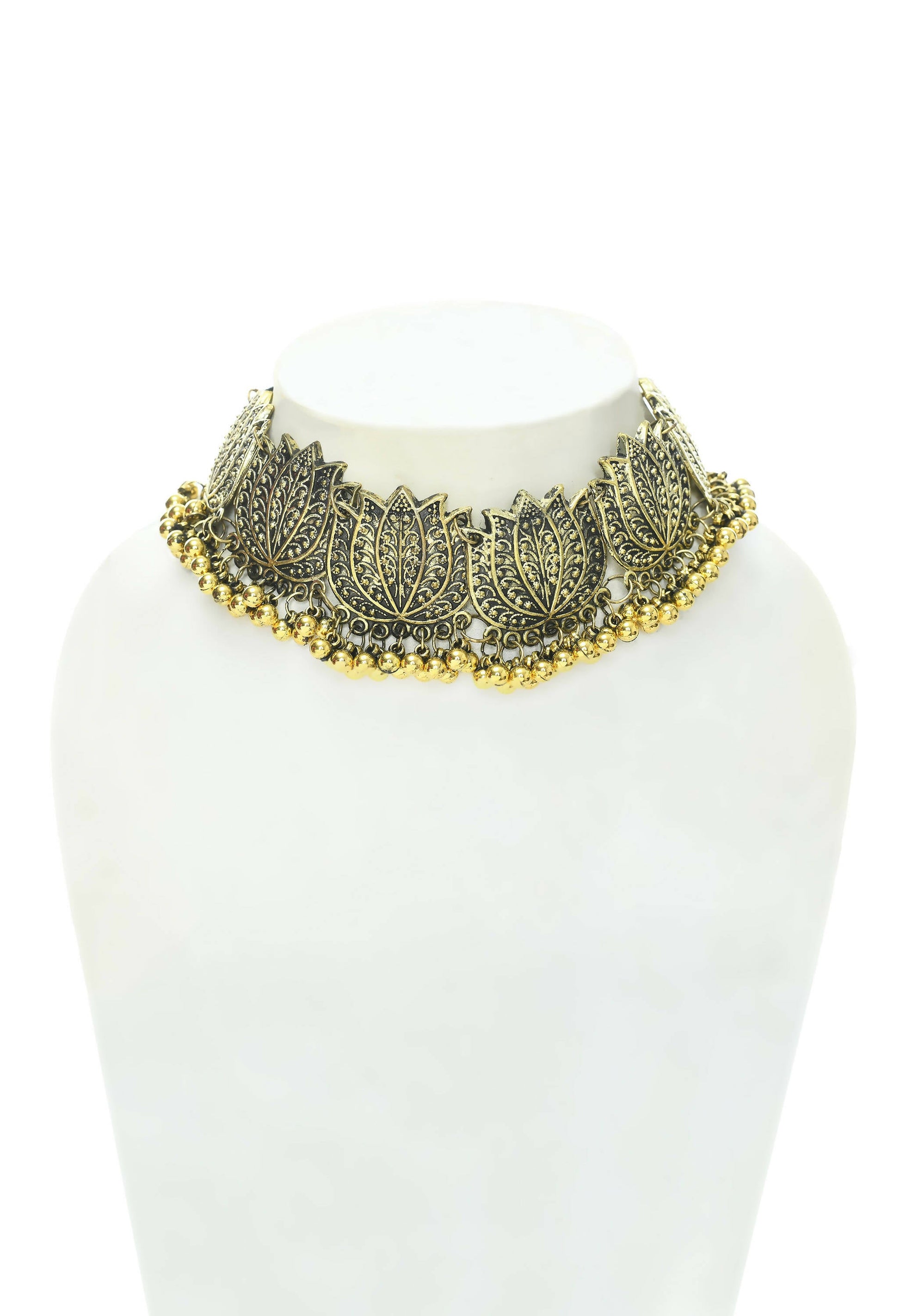 Mominos Fashion Johar Kamal Gold-Polished Brass Finish Lotus Design Choker For Women | Swadesiicart