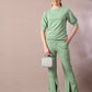 Myshka Women's Sea Green Solid Boat Neck Party Top With Trousers Co-ord set - Swadesiicart