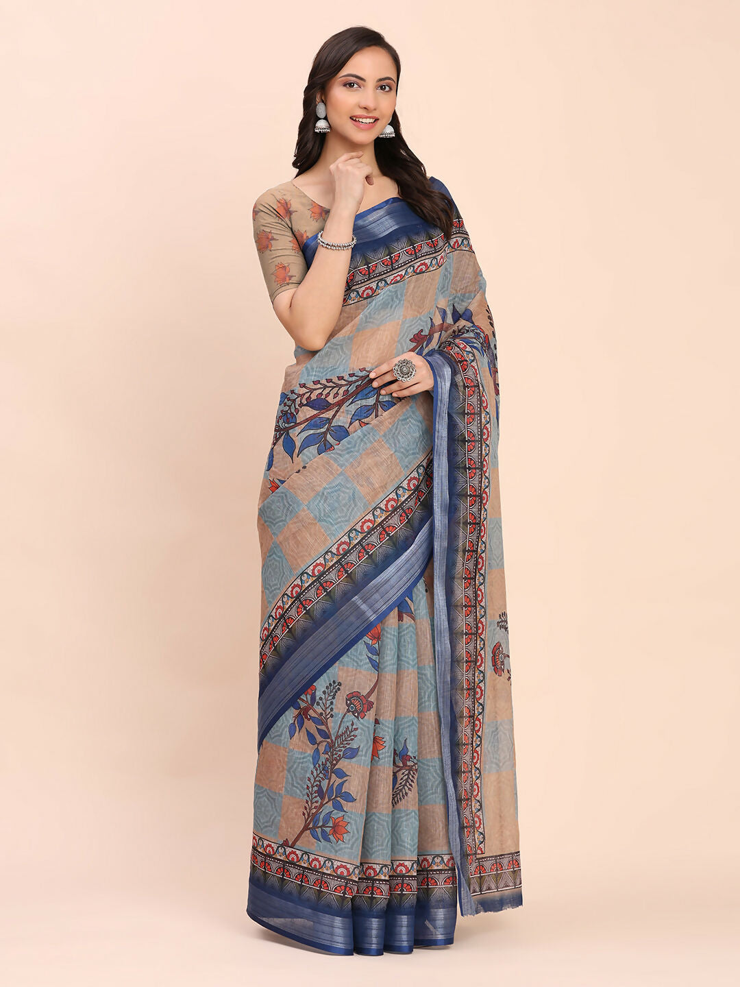 Shree Shyam Fashion Linen Cotton Cream Saree