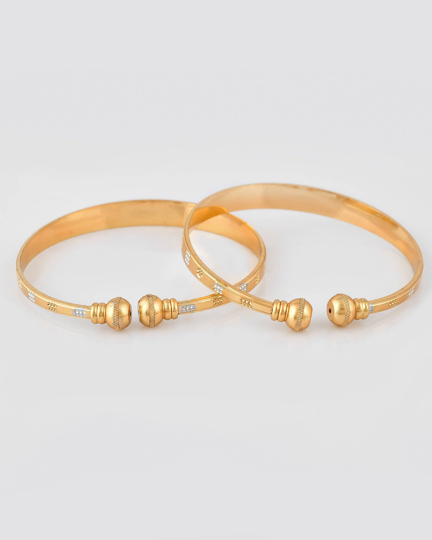 VOJ Stainless Steel Beads Gold-Polished Bangle Set (Pack of 2) - Swadesiicart