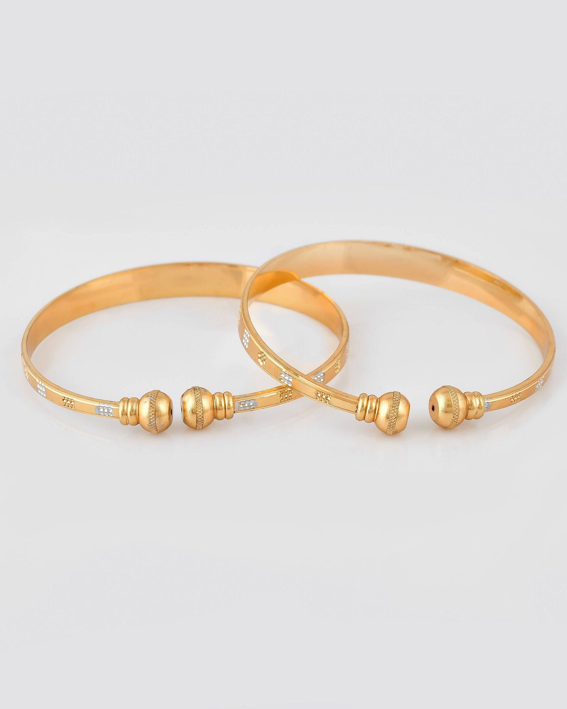 VOJ Stainless Steel Beads Gold-Polished Bangle Set (Pack of 2) - Swadesiicart