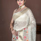 Morchari Beige Banarasi Tissue Computer Embroidery Saree Unstitched Blouse | Swadesiicart