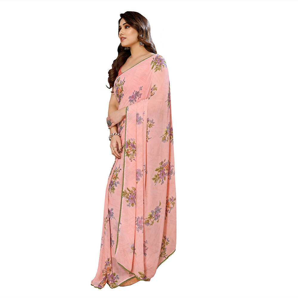 Women's Partywear Designer Peach Georgette Fancy Saree - Satrangi | Swadesiicart