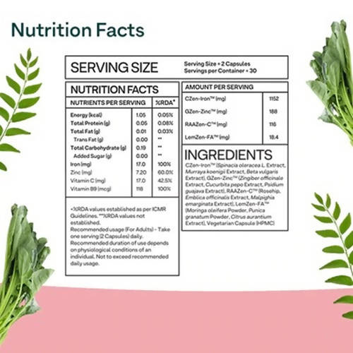 OZiva Plant Based Bettr. Iron+ Capsules | Swadesiicart