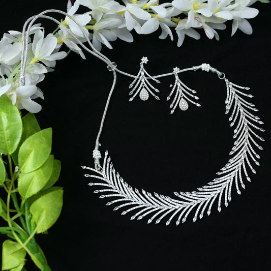 Mominos Fashion Johar Kamal Silver-Plated American Diamond White Choker Set | Swadesiicart