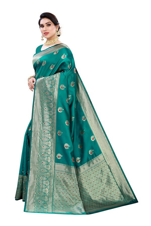 Vamika Banarasi Jacquard Weaving Green Saree (Siri Green) | Swadesiicart