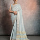 Vishnu Weaves Women's Firozi Tissue Linen Zari Woven Saree with Blouse - Swadesiicart