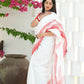 Beatitude White Cotton Zig Zag Border Handloom Saree